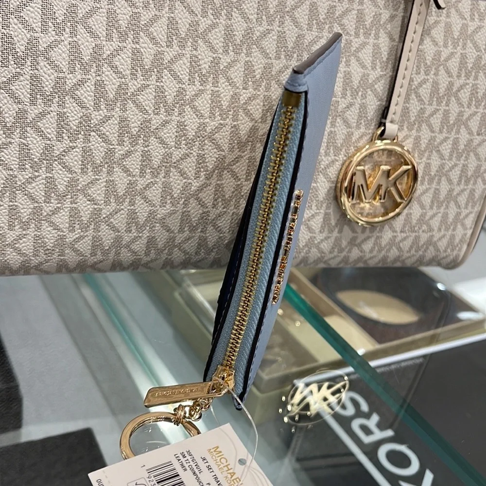 MICHAEL KORS SMALL TOP ZIP COINPOUCH WITH ID CARD CASE WALLET  PALE BLUE  NWT